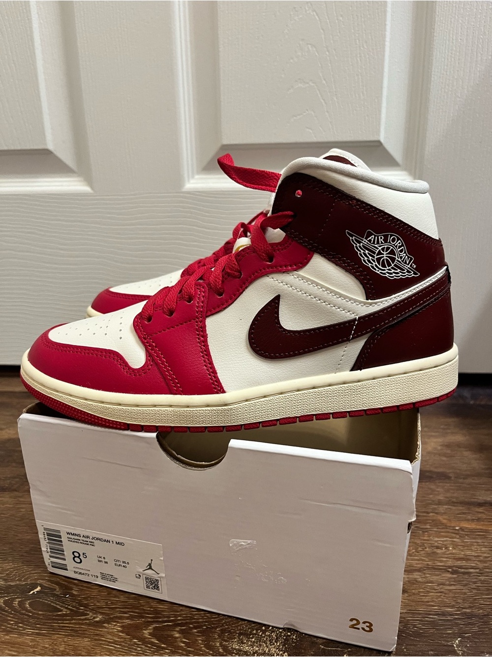 Jordan Air Jordan 1 Mid White Red Maroon Sneakers